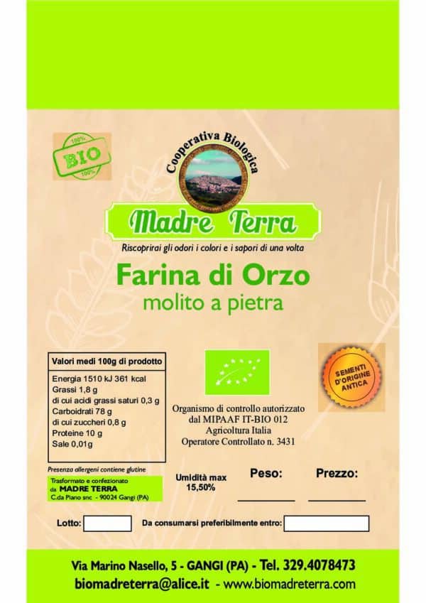 Farina                        DI  ORZO     BIO Molito a pietra                                                            Kg 5